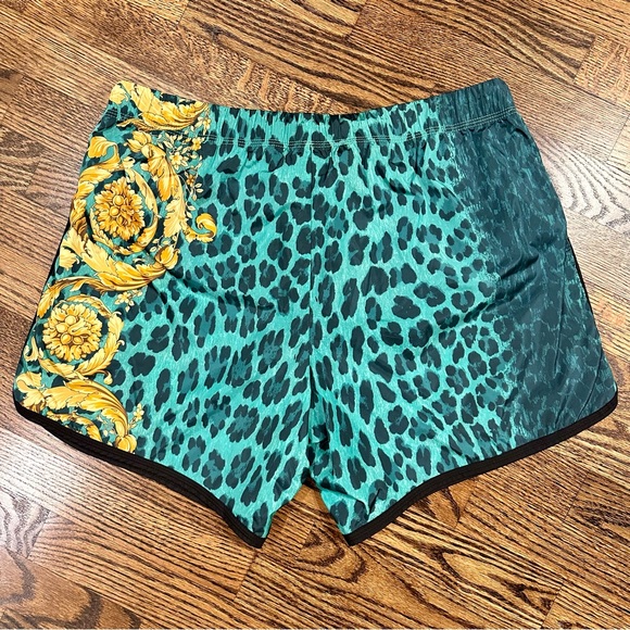 Versace Green/Gold Leopard Swim Shorts - Picture 2 of 6